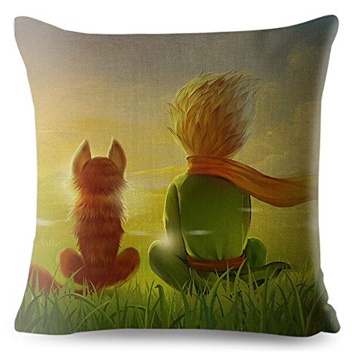 Yqs Funda de Cojín 45 * 45cm Beige de Lino del Amortiguador de la Cubierta Francia Animado El Principito Fox Imprimir Fundas de Almohada decoración Cojines Casos (Color : 7, Size : 450mm*450mm)