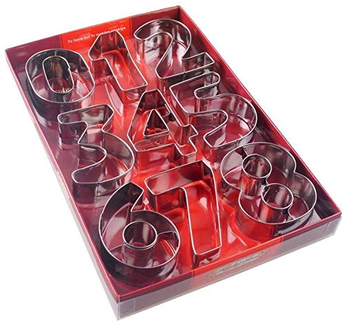 ysister Cortador de Galletas de Acero Inoxidable con Formas de Números，Moldes Galletas Números Grandes Metal Hornear Pastel Decorar Glaseado Cortador Fondant 0-9