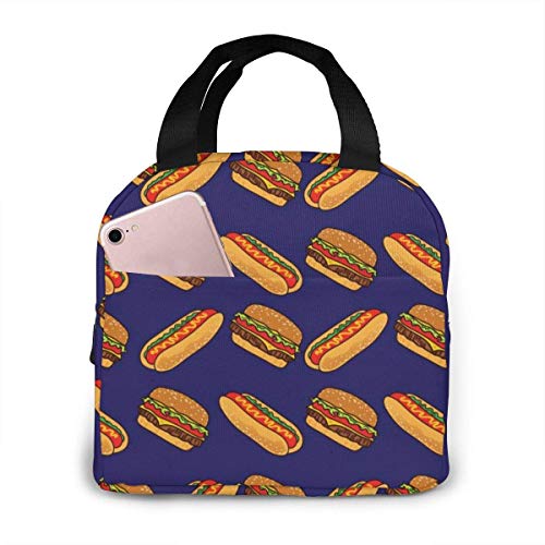 Yuanmeiju Bolsa de almuerzo para hombres, mujeres, perritos calientes y hamburguesas Bolsa de almuerzo con aislamiento portátil Fiambrera grande 20x21x13cm
