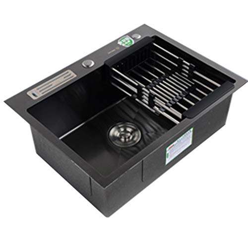 YUESFZ Fregaderos Lavabo De Restaurante Negro con Portacuchillas Estanque De Limpieza Cuadrado De Gran Capacidad para Verduras Y Frutas Nano Revestimiento Negro + Fregadero De Acero Inoxidable
