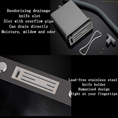 YUESFZ Fregaderos Lavabo De Restaurante Negro con Portacuchillas Estanque De Limpieza Cuadrado De Gran Capacidad para Verduras Y Frutas Nano Revestimiento Negro + Fregadero De Acero Inoxidable