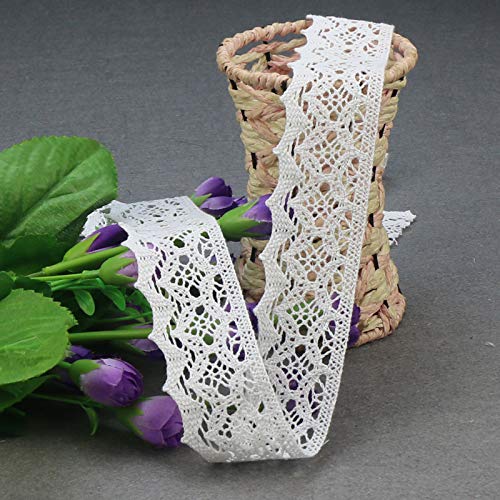 Yulakes - Tira de encaje de algodón blanco de 9,14 m y 4,4 cm, de estilo vintage, para costura, artesanía, decoración, bodas, álbum de recortes, paquetes de regalo