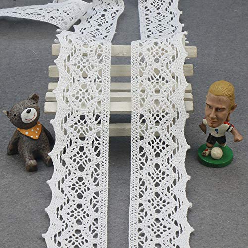 Yulakes - Tira de encaje de algodón blanco de 9,14 m y 4,4 cm, de estilo vintage, para costura, artesanía, decoración, bodas, álbum de recortes, paquetes de regalo