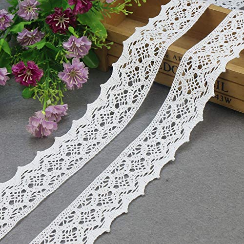 Yulakes - Tira de encaje de algodón blanco de 9,14 m y 4,4 cm, de estilo vintage, para costura, artesanía, decoración, bodas, álbum de recortes, paquetes de regalo