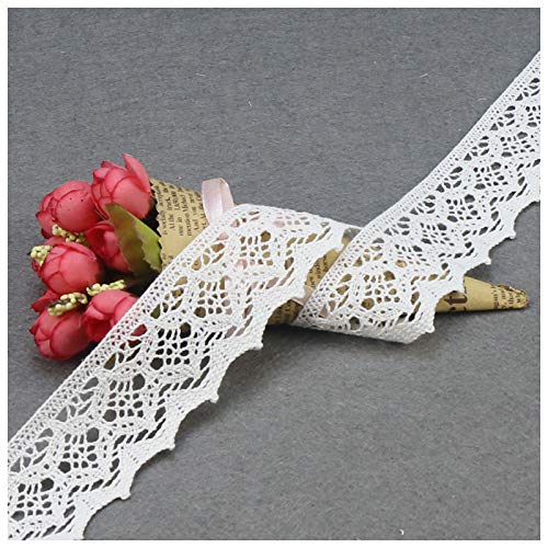 Yulakes - Tira de encaje de algodón blanco de 9,14 m y 4,4 cm, de estilo vintage, para costura, artesanía, decoración, bodas, álbum de recortes, paquetes de regalo