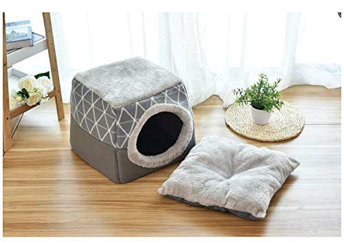 YunNasi Casas para Gato Cueva para Animales Casa de Gato Cama Cueva para Perros Cama para Gatos con Cojín Extraíble Lavable Cama para Perros Cálida en Invierno (35x33x30cm, Gris)