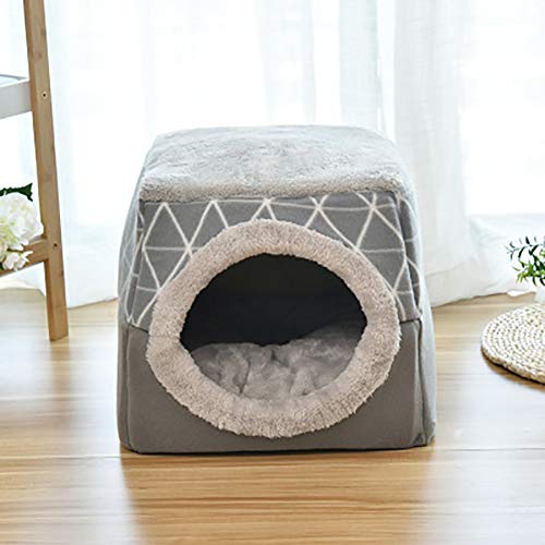 YunNasi Casas para Gato Cueva para Animales Casa de Gato Cama Cueva para Perros Cama para Gatos con Cojín Extraíble Lavable Cama para Perros Cálida en Invierno (35x33x30cm, Gris)