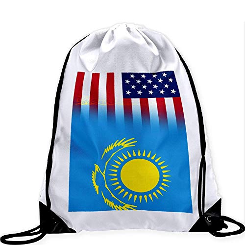 YuYfashions Large Drawstring Bag with Flag of Kazakhstan Long Lasting Vibrant Image Beam Mouth Package A4210 Mochila con Lazo