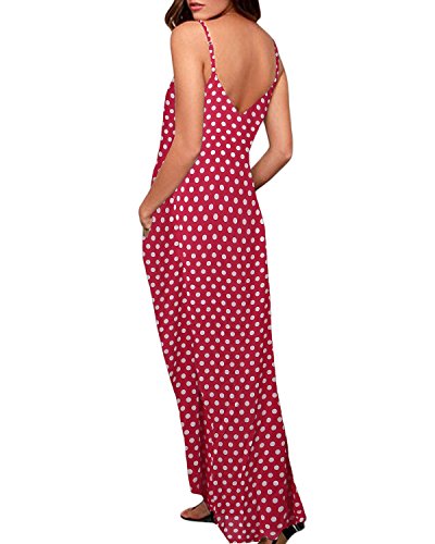 ZANZEA Mujeres Elegante Bohemio Algodón Casual Vestido Suelto Largo Playa Lunares Cuello V sin Mangas Rojo EU 46