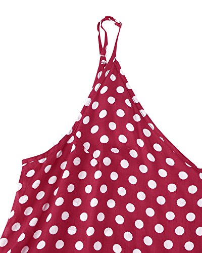 ZANZEA Mujeres Elegante Bohemio Algodón Casual Vestido Suelto Largo Playa Lunares Cuello V sin Mangas Rojo EU 46