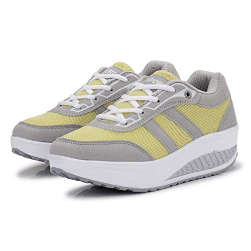 Zapatos de batido de Fitness para Mujer Zapatillas de Deporte Casuales Bajas de Malla Transpirable Zapatillas de absorción de Choque livianas Zapatillas de cuña de Plataforma Femenina