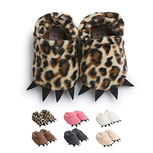 Zapatos de Garra Unisex, Lindo Dibujos Animados Invierno Animal Calentar Casa Antideslizante Suela Zapatillas Regalo para Bebés de 0 a 18 Meses (6-12 Meses, Leopardo)