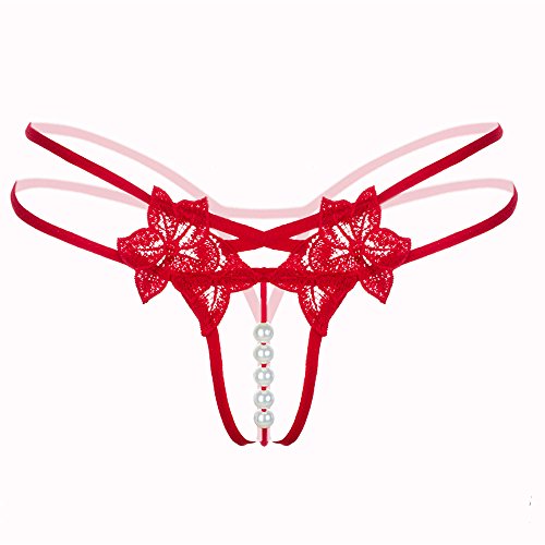ZARLLE Nuevas Ropa Íntima Sexy Hueco Hermosa Tanga de Encaje Calzón Ropa Interior con Perlas Bragas Colgante Lady Pearl G-String V-Cuerdas Mujeres Bragas Cintura Baja Ropa Interior