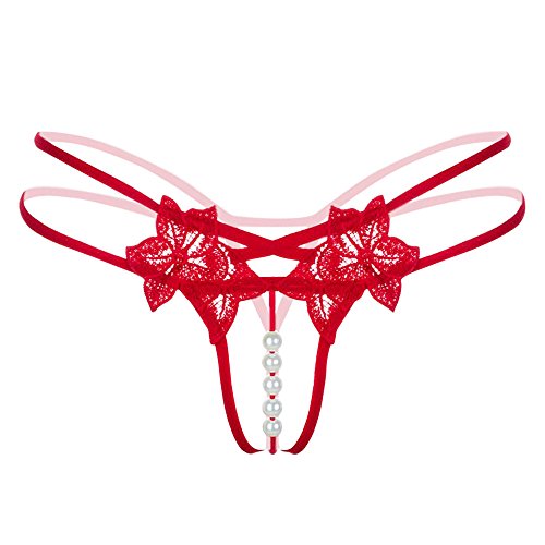 ZARLLE Nuevas Ropa Íntima Sexy Hueco Hermosa Tanga de Encaje Calzón Ropa Interior con Perlas Bragas Colgante Lady Pearl G-String V-Cuerdas Mujeres Bragas Cintura Baja Ropa Interior