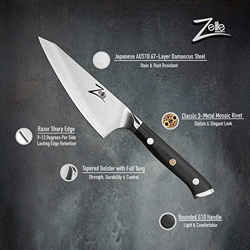 Zelite Infinity, Cuchillo Cocina Honesuki 11 cm- Utensilios Cocina Serie Alpha-Royal, Acero de Damasco Japonés AUS-10 de 67 capas - Cuchillos Cocina Profesional de Excelente Consistencia de Corte