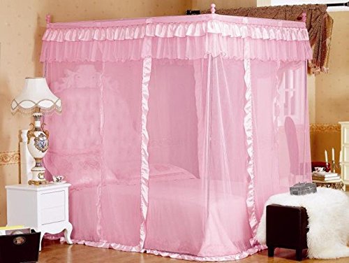 zhoul Princesa Cuatro Postes de Esquina Cortina de Cama con Dosel Red mosquitera Ropa de Cama Interior hogar Hotel Accesorio Herramienta (sin Soporte)(1.2 * 2.0M-Rosado)