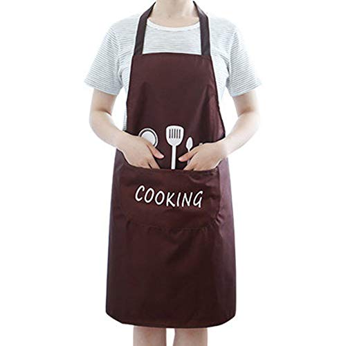 ZHUZHUDEJIA Cocina con Delantal De Bolsillo, Tejido Transpirable, Estufa Sin Mangas, Bata Impermeable, Ropa Protectora A Prueba De Aceite para El Hogar,Brown