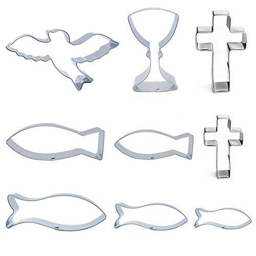 Ziyero 10 Piezas Acero Inoxidable Cortador de Galletas Cruzadas Juego Cortador Galletas Pescado Superficie No Adhesiva, para Galletas, Pasteles, Sándwiches, Fruta, Gelatina, Pan, Queso Etc—Plateado