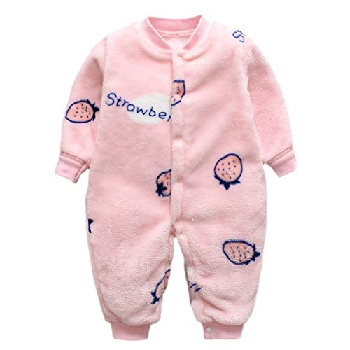 0-18 Meses Ropa De Bebe Manga Larga Mezcla De AlgodóN Mono Mameluco Pijama De Peluche Suave Confortable Abrigo Grueso Chaqueta Abrigada FáCil De Poner Y Quitar Ropa Original (Rosado,12-18 meses/90)