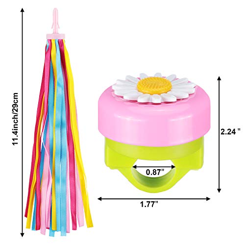 1 Pieza Campana de Bicicleta de Niños Niñas Campana de Bicicleta de Rosa Blanca Amarilla Flor con 3 Pares Serpentinas de Bicicleta Coloridas de Manillar de Niños Cintas de Borlas de Bicicleta