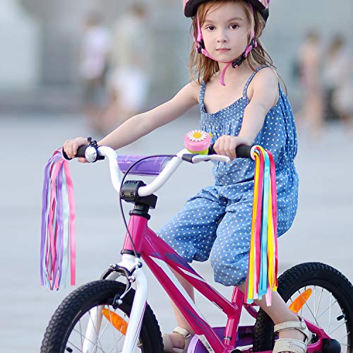 1 Pieza Campana de Bicicleta de Niños Niñas Campana de Bicicleta de Rosa Blanca Amarilla Flor con 3 Pares Serpentinas de Bicicleta Coloridas de Manillar de Niños Cintas de Borlas de Bicicleta