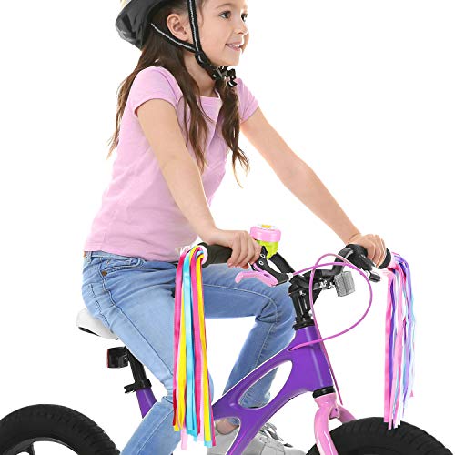 1 Pieza Campana de Bicicleta de Niños Niñas Campana de Bicicleta de Rosa Blanca Amarilla Flor con 3 Pares Serpentinas de Bicicleta Coloridas de Manillar de Niños Cintas de Borlas de Bicicleta