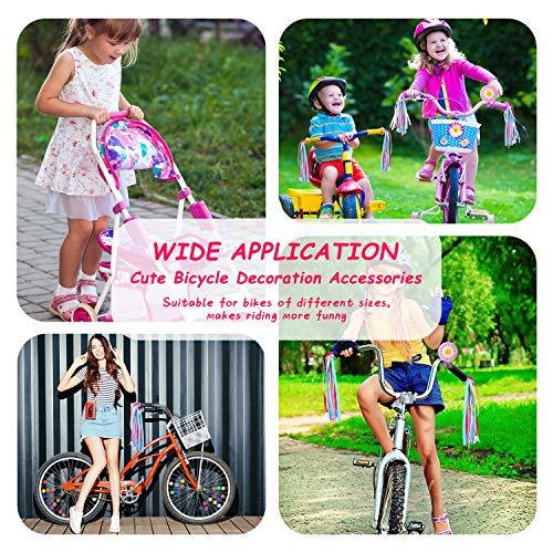 1 Timbre de Bicicleta de Niños, 1 Par de Serpentinas de Bicicleta y 36 Cuentas de Radio de Bici, Anillo Timbre de Girasol, Cinta de Borla Colores, Cuenta de Rueda para Accesorios de Bicicleta de Niños
