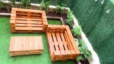 1 x SOFÁ con Ruedas para Interior & Exterior de 3 Plazas - Mueble de Terraza & Patio & Jardín hecho con Palets de Madera Reciclados (NO incluye esponja y funda) Conjunto Muebles Jardín & Balcon