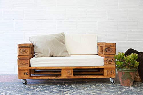 1 x SOFÁ con Ruedas para Interior & Exterior de 3 Plazas - Mueble de Terraza & Patio & Jardín hecho con Palets de Madera Reciclados (NO incluye esponja y funda) Conjunto Muebles Jardín & Balcon