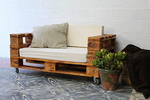1 x SOFÁ con Ruedas para Interior & Exterior de 3 Plazas - Mueble de Terraza & Patio & Jardín hecho con Palets de Madera Reciclados (NO incluye esponja y funda) Conjunto Muebles Jardín & Balcon