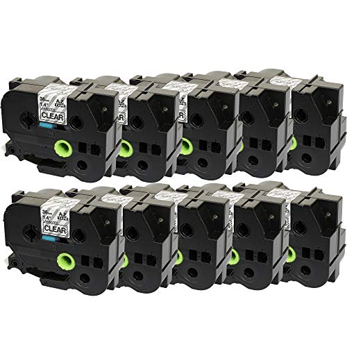 10 Casetes de Cinta compatibles con Brother TZe161 TZ161 Negro sobre Transparente 36mm x 8m para Brother P-Touch PT-3600 530 550 9400 9500PC 9600 9700 9700PC 9800 9800PCN D800W E850TKW P900W P950NW