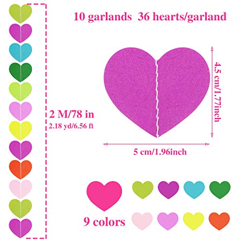 10 Decoraciones de Corazón de Papel de Cumpleaños de Color Arcoíris Banner Colgante de Corazón Guirnalda de Corazón, 65 Pies/ 21,8 Yardas/ 780 Pulg. en Total para Fiesta Boda San Valentín (9 Colores)