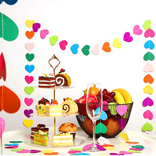10 Decoraciones de Corazón de Papel de Cumpleaños de Color Arcoíris Banner Colgante de Corazón Guirnalda de Corazón, 65 Pies/ 21,8 Yardas/ 780 Pulg. en Total para Fiesta Boda San Valentín (9 Colores)