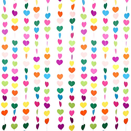 10 Decoraciones de Corazón de Papel de Cumpleaños de Color Arcoíris Banner Colgante de Corazón Guirnalda de Corazón, 65 Pies/ 21,8 Yardas/ 780 Pulg. en Total para Fiesta Boda San Valentín (9 Colores)