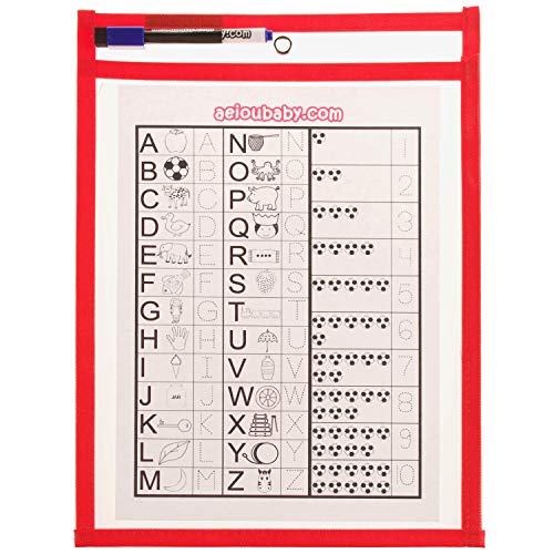 10 Fundas Fichas Reutilizables Papel A4 | Dry Erase Pockets Grandes 36x26cm | PET Reciclable Ecológico | 10 Colores,10 Rotuladores,2 Borradores,2 Globos | Material Escolar,Colegio,Guardería,Ludoteca