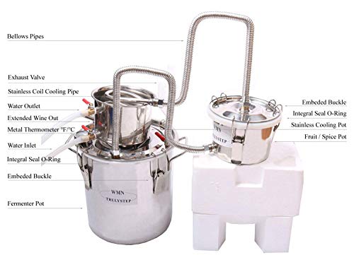 10 L 3 lata Kit de destilación de para el hogar destilador de cobre; para la elaboración casera de vino, alcohol, cerveza o destilación de agua