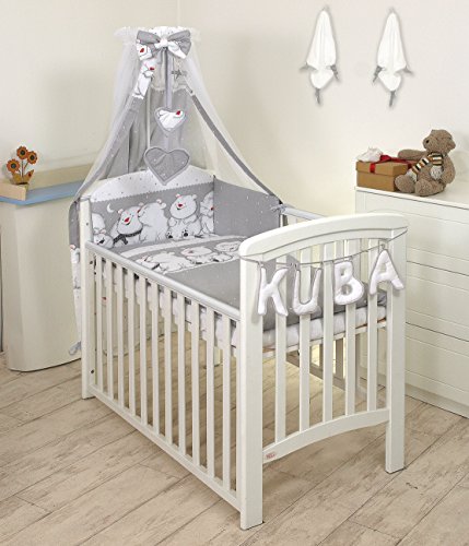 10 Piezas Juego de Ropa de Cama para Cuna 120 x 60 cm Bebé Edredón Dosel Protector Grey Teddies peluches Grises Ositos de Peluche Osos Polares