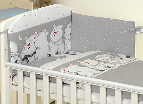 10 Piezas Juego de Ropa de Cama para Cuna 120 x 60 cm Bebé Edredón Dosel Protector Grey Teddies peluches Grises Ositos de Peluche Osos Polares