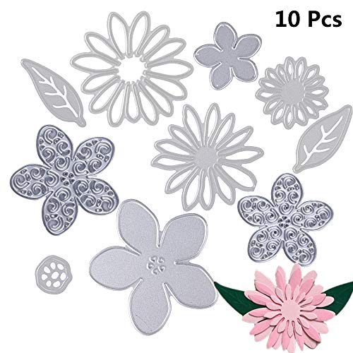 10 Piezas Plantilla de Troquelado Conjunto de Flores Troqueles de Corte Metal Flor Estampado Troquelado Plata para Cutting Dies DIY Álbum Recortes,Plantillas Tarjetas Papel Embalaje de Recortes Deco