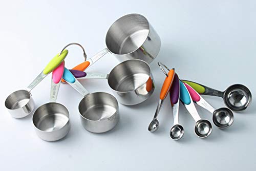 10 Piezas Tazas Medidoras Cucharas Medidoras Acero Inoxidable 18/8, 5 Tazas Medidoras + 5 Cucharas Medidoras Juegos de Cucharas Medidoras Silicona Antideslizante Utensilios de Cocina
