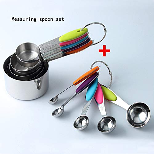 10 Piezas Tazas Medidoras Cucharas Medidoras Acero Inoxidable 18/8, 5 Tazas Medidoras + 5 Cucharas Medidoras Juegos de Cucharas Medidoras Silicona Antideslizante Utensilios de Cocina