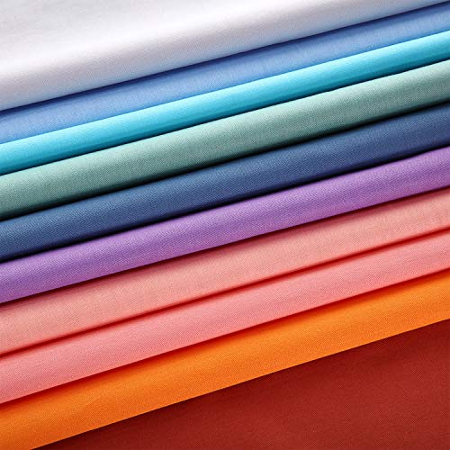 10 Piezas Telas de Algodón de Color Sólido de 20 x 20 Pulgadas Paquetes de Tela Acolchada Colorida DIY Telas de Patchwork de Cuadrado Paquete Artesanal Sólida para Manualidades de Tela DIY
