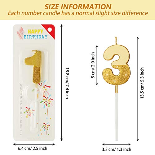 10 Piezas Velas Brillantes de Número Velas Doradas Número 0-9 Velas de Número de Cumpleaños Topper de Pastel para Fiesta Aniversario Cumpleaños