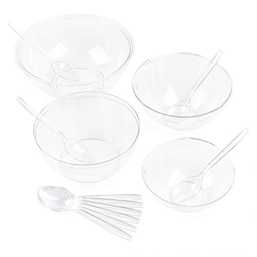 10 Set de Ensaladeras de Plástico Desechables| 1x 5100ml Bol 2x 3500ml 3x 3000ml y 4x 1500ml Cuencos con 10 Cucharas para Servir - Resistente y Reutilizables| Fiestas Cumpleaños Bodas Navidad.