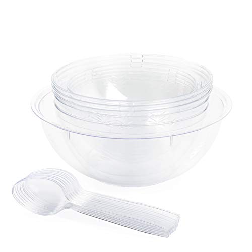 10 Set de Ensaladeras de Plástico Desechables| 1x 5100ml Bol 2x 3500ml 3x 3000ml y 4x 1500ml Cuencos con 10 Cucharas para Servir - Resistente y Reutilizables| Fiestas Cumpleaños Bodas Navidad.