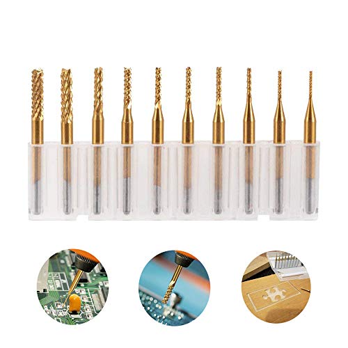 10 unids molino de extremo Bits, PCB grabado fresado cortador de titanio recubierto brocas conjunto Micro Rotary CNC molino de extremo herramienta rotativa (0.8-3.17mm)