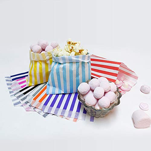 100 bolsas de papel a rayas color rosa para golosinas, 17,8 x 22,8 cm, para tienda de regalos, bufé, fiestas, bodas