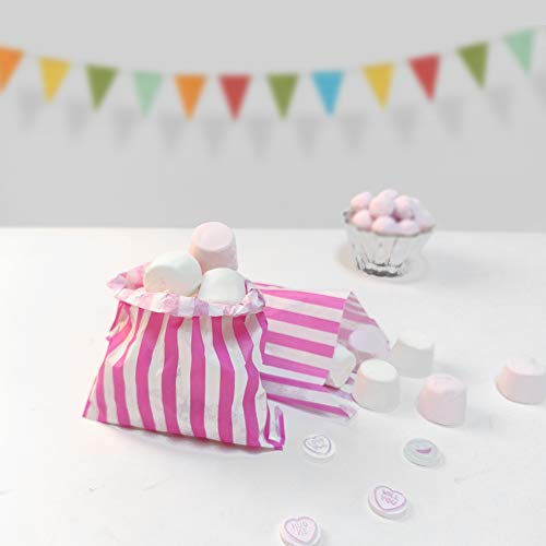 100 bolsas de papel a rayas color rosa para golosinas, 17,8 x 22,8 cm, para tienda de regalos, bufé, fiestas, bodas