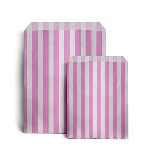 100 bolsas de papel a rayas color rosa para golosinas, 17,8 x 22,8 cm, para tienda de regalos, bufé, fiestas, bodas
