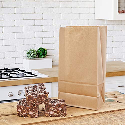 100 Bolsas de Papel Regalo Kraft Marrón, 24x13x8cm - Calidad Premium - Comida Sándwiches Pan Meriendas Manualidades Bolsos Fiesta Navidad Cumpleaños Bodas| Ecológico y 100% Reciclable.